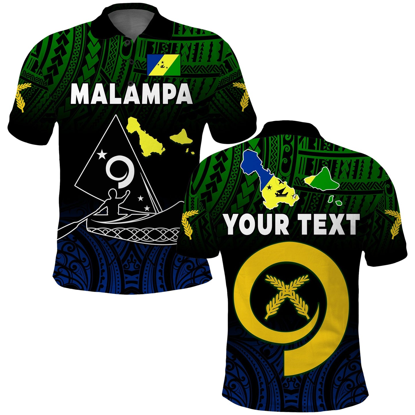 Custom Personalised Malampa Province Polo Shirt Native Canoe Mix Vanuatu Pig Tusk Black Version