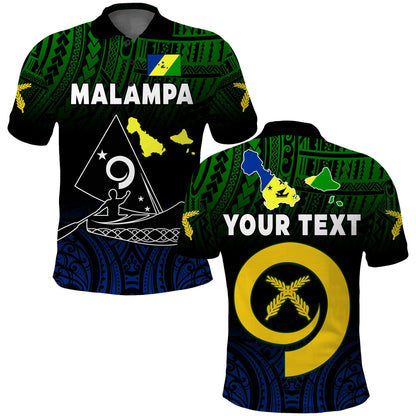 Custom Personalised Malampa Province Polo Shirt Native Canoe Mix Vanuatu Pig Tusk Black Version