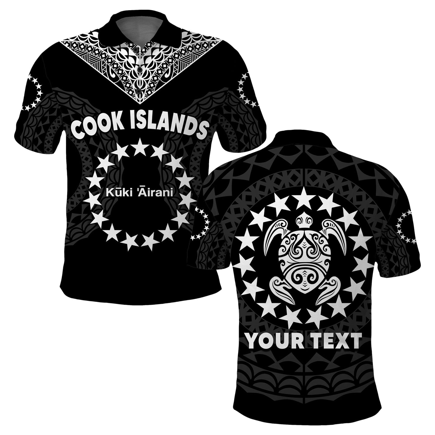 Custom Personalised Islands Polo Shirt Circle Pattern Mix Sea Turtle Black Version