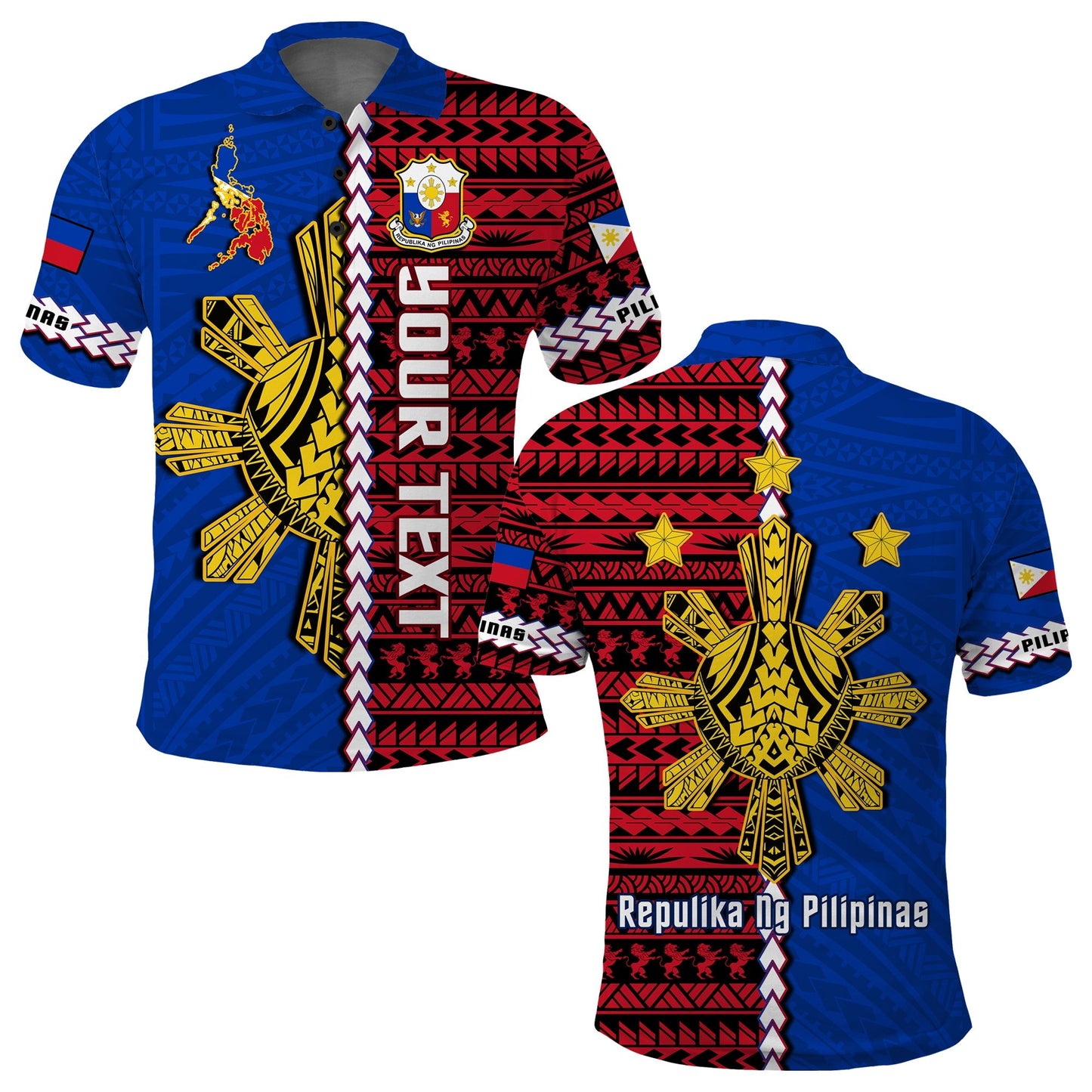 Custom Personalised Philippines Polo Shirt Pilipinas Sun Mix Polynesian Pattern