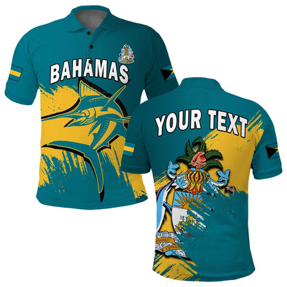 Custom Bahamas Polo Shirt Blue Marlin With Bahamian Coat Of Arms