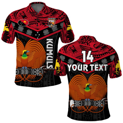 Custom Text And Number Papua New Guinea Rugby Polo Shirt PNG Kumuls Bird Of Paradise Black