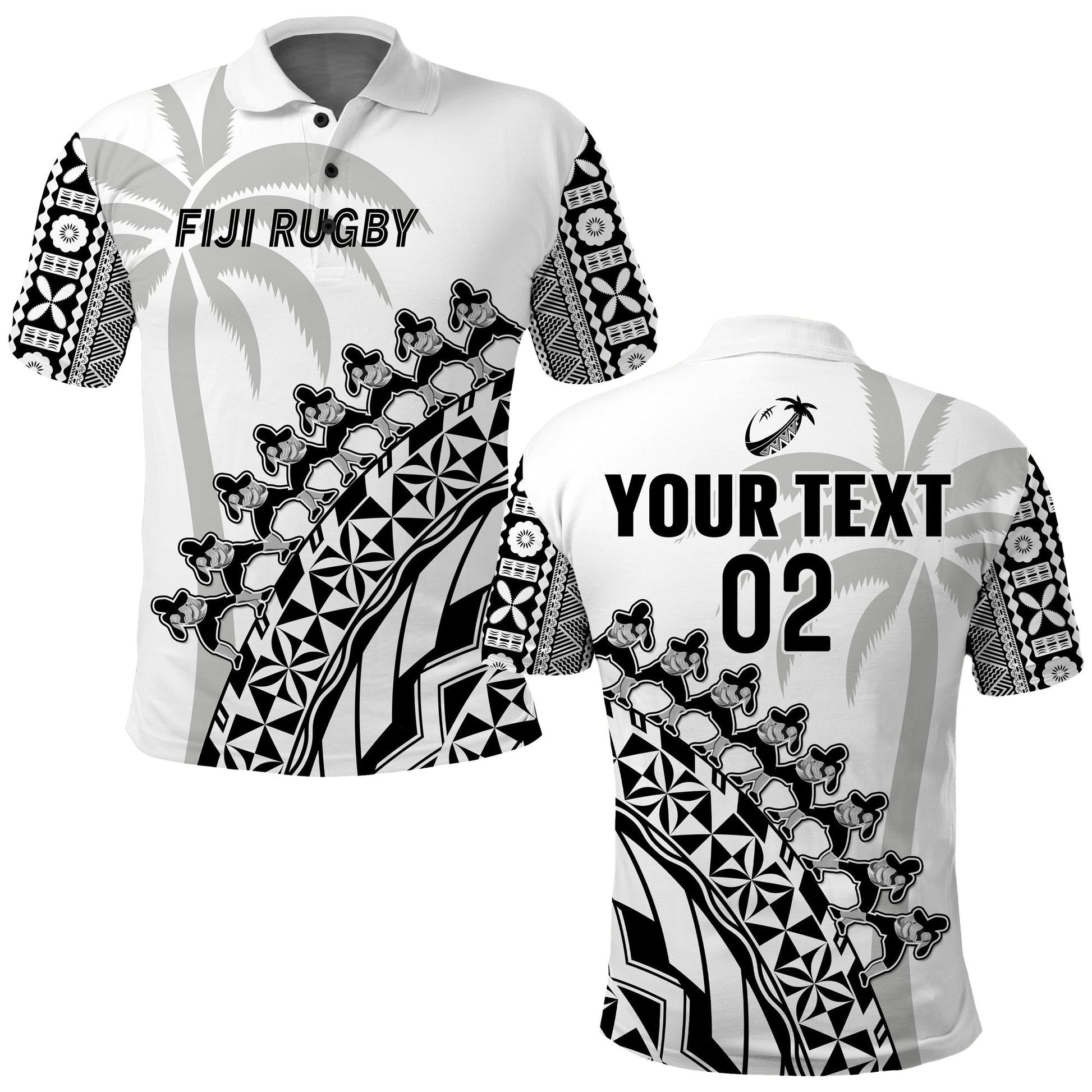 Custom Text And Number Fiji Rugby Polo Shirt Fijian Cibi Dance Tapa Pattern White