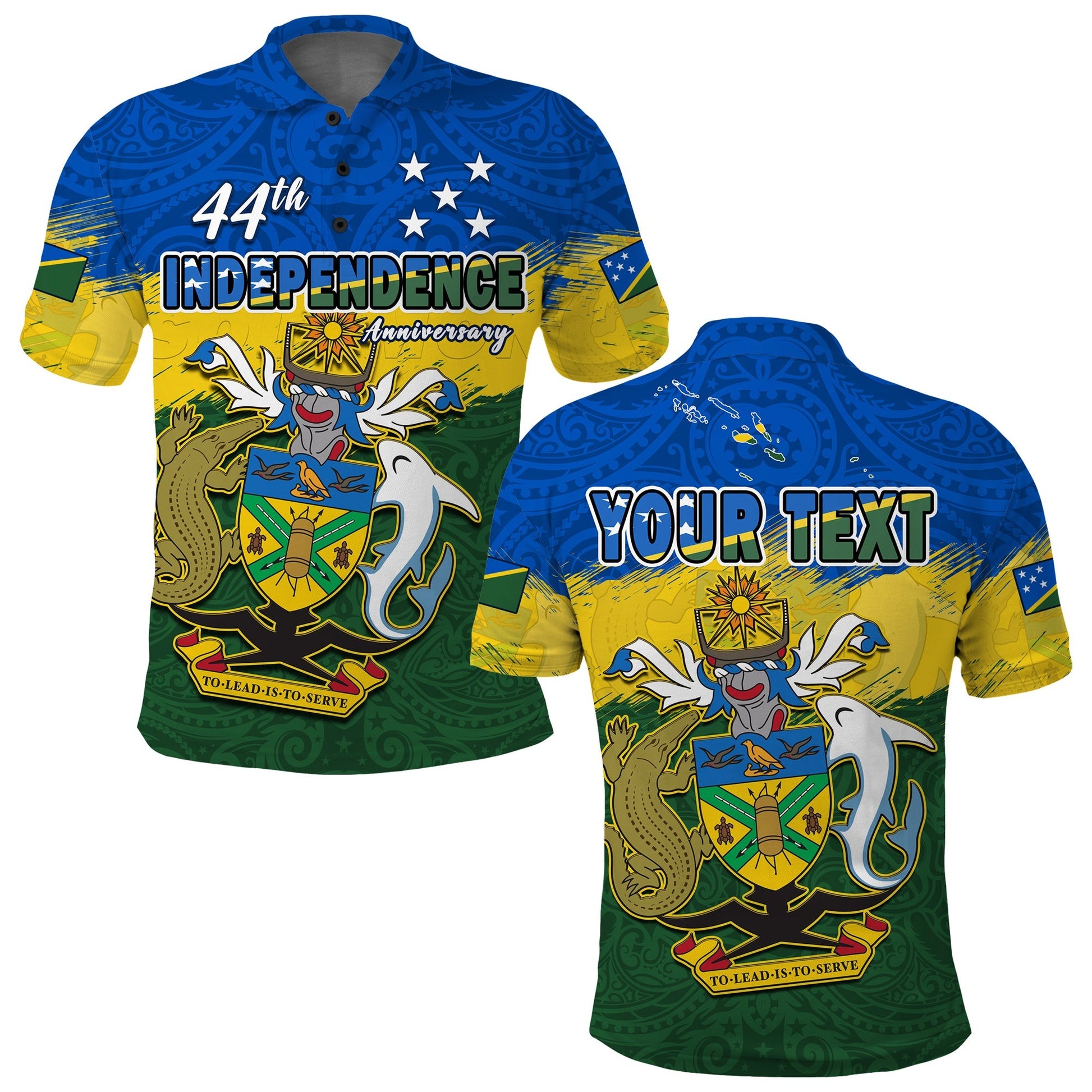 Custom Personalised Solomon Islands Polo Shirt Happy 44th Independence Anniversary Polynesian Pattern