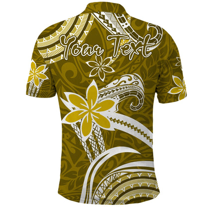 Custom Personalised Hawaii Flowers Wave Polo Shirt Kanaka Maoli Gold Polynesian