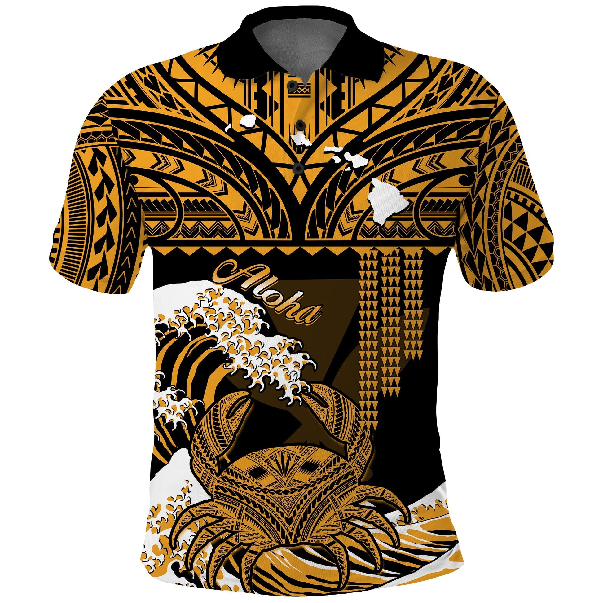 Hawaii Polo Shirt Kakau Polynesian Crab With Waves Ver.02