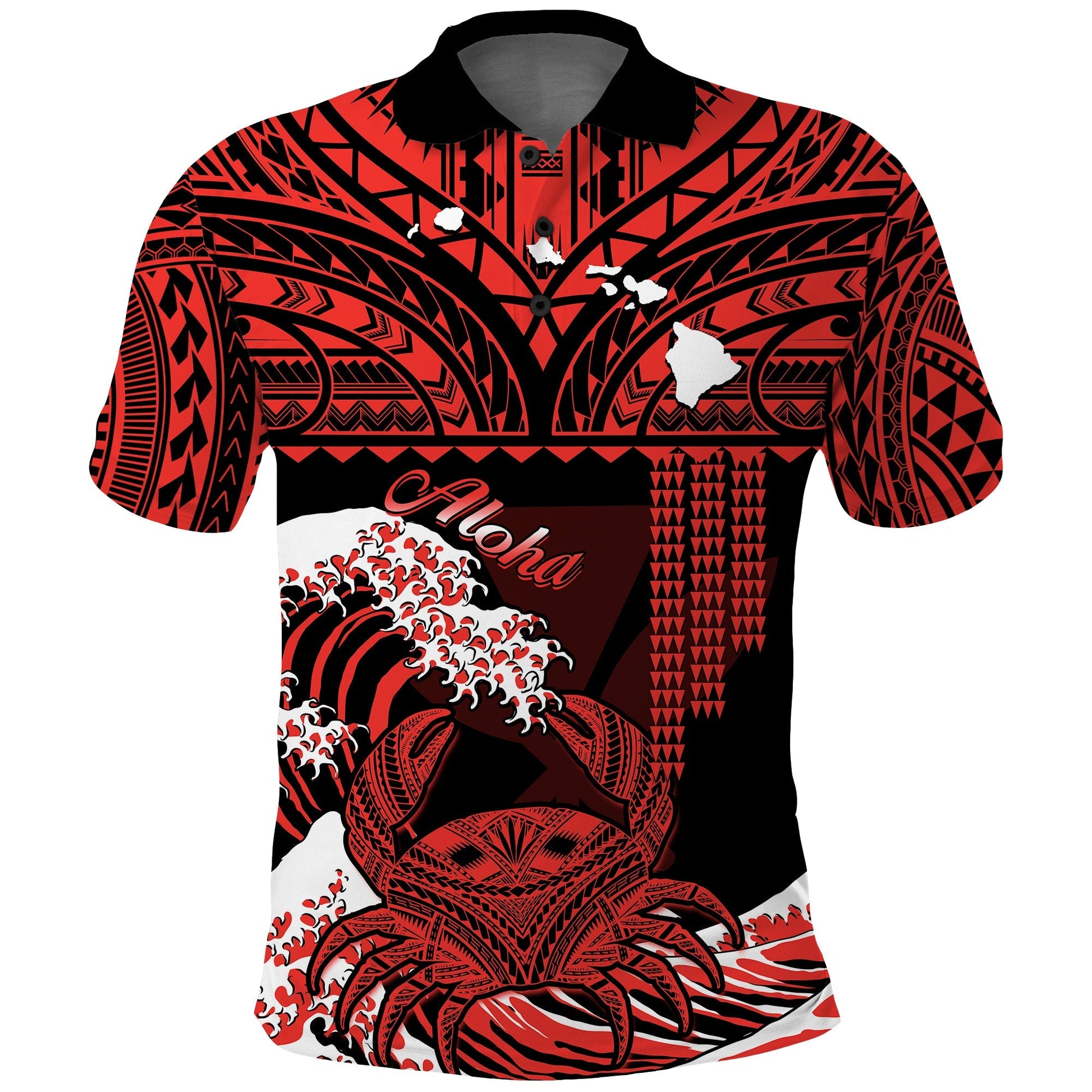 Hawaii Polo Shirt Kakau Polynesian Crab With Waves Ver.03