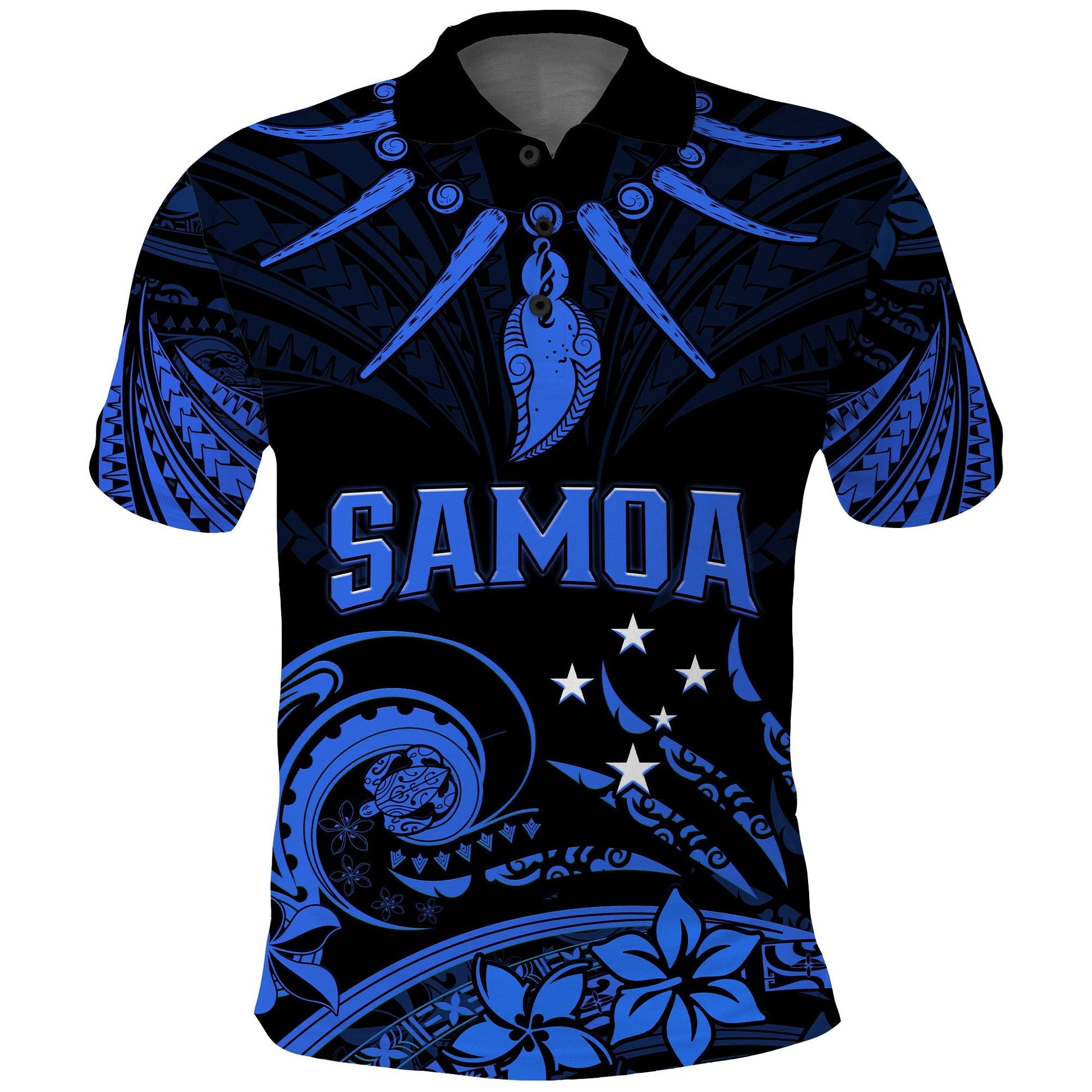 Custom Personalised Samoa Tatau Polo Shirt Blue Polynesian Ula Nifo
