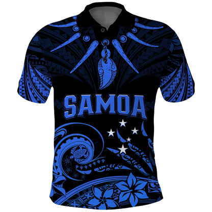 Custom Personalised Samoa Tatau Polo Shirt Blue Polynesian Ula Nifo