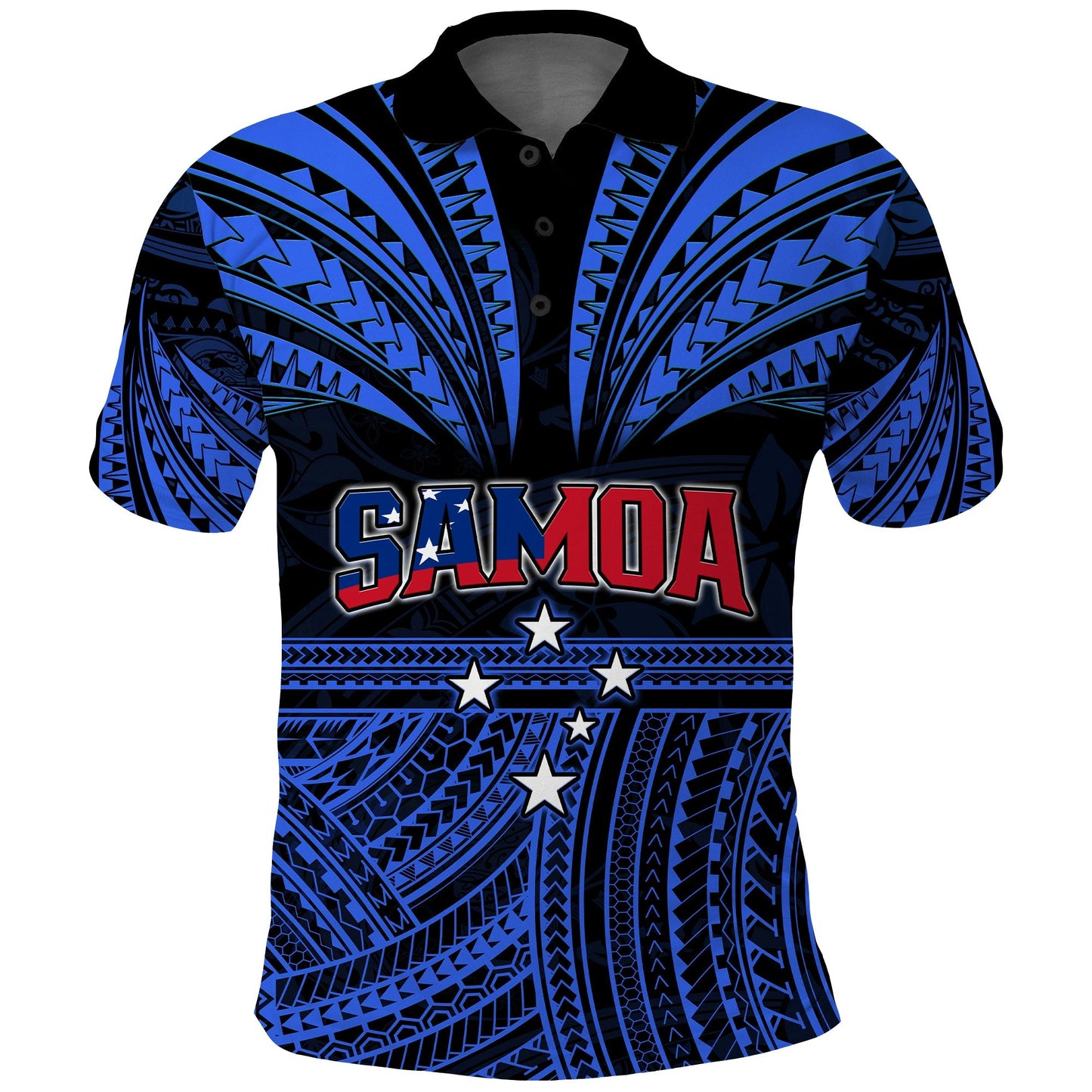 Custom Personalised Samoa Tatau Polo Shirt Blue Polynesian Proud Samoan