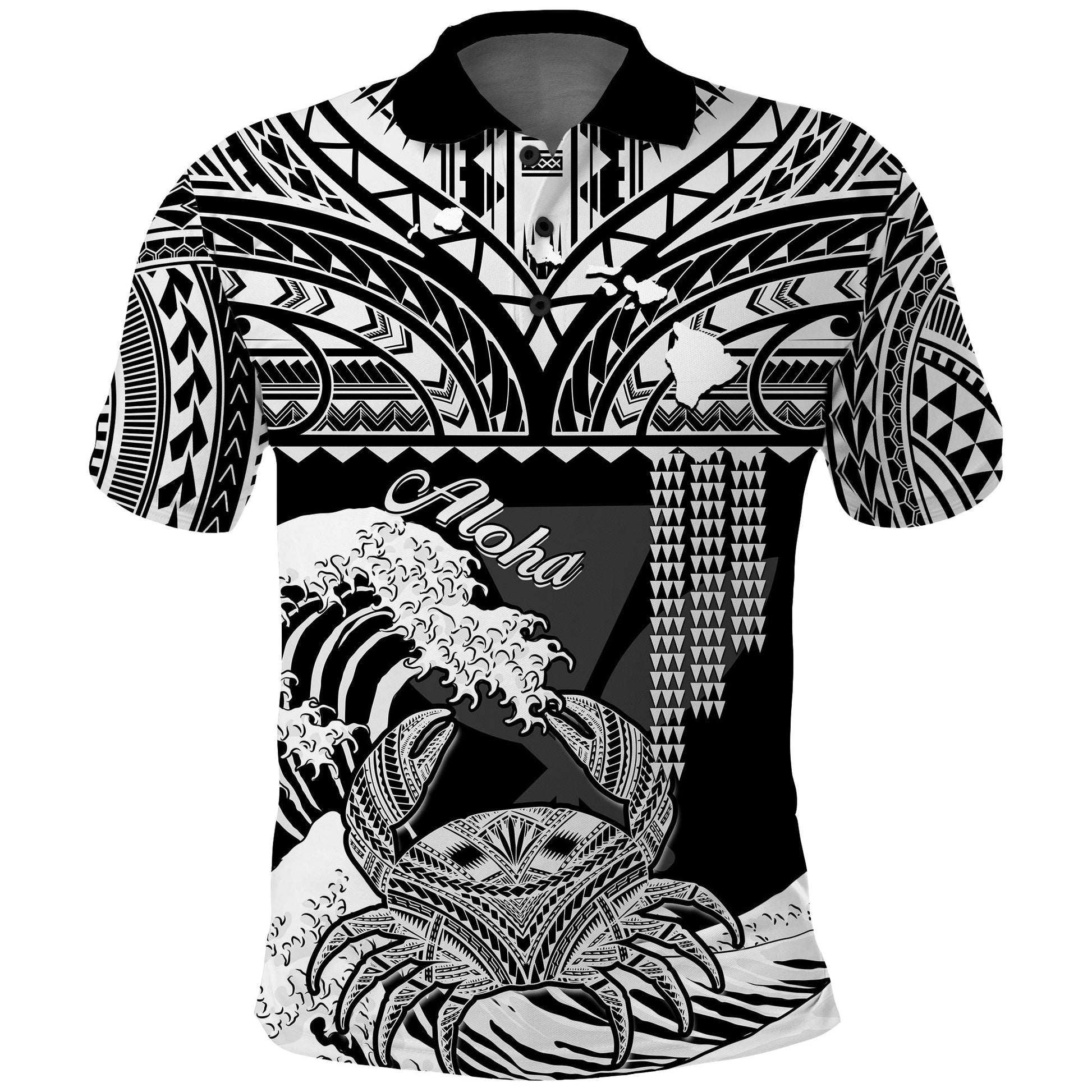 Hawaii Polo Shirt Kakau Polynesian Crab With Waves Ver.04