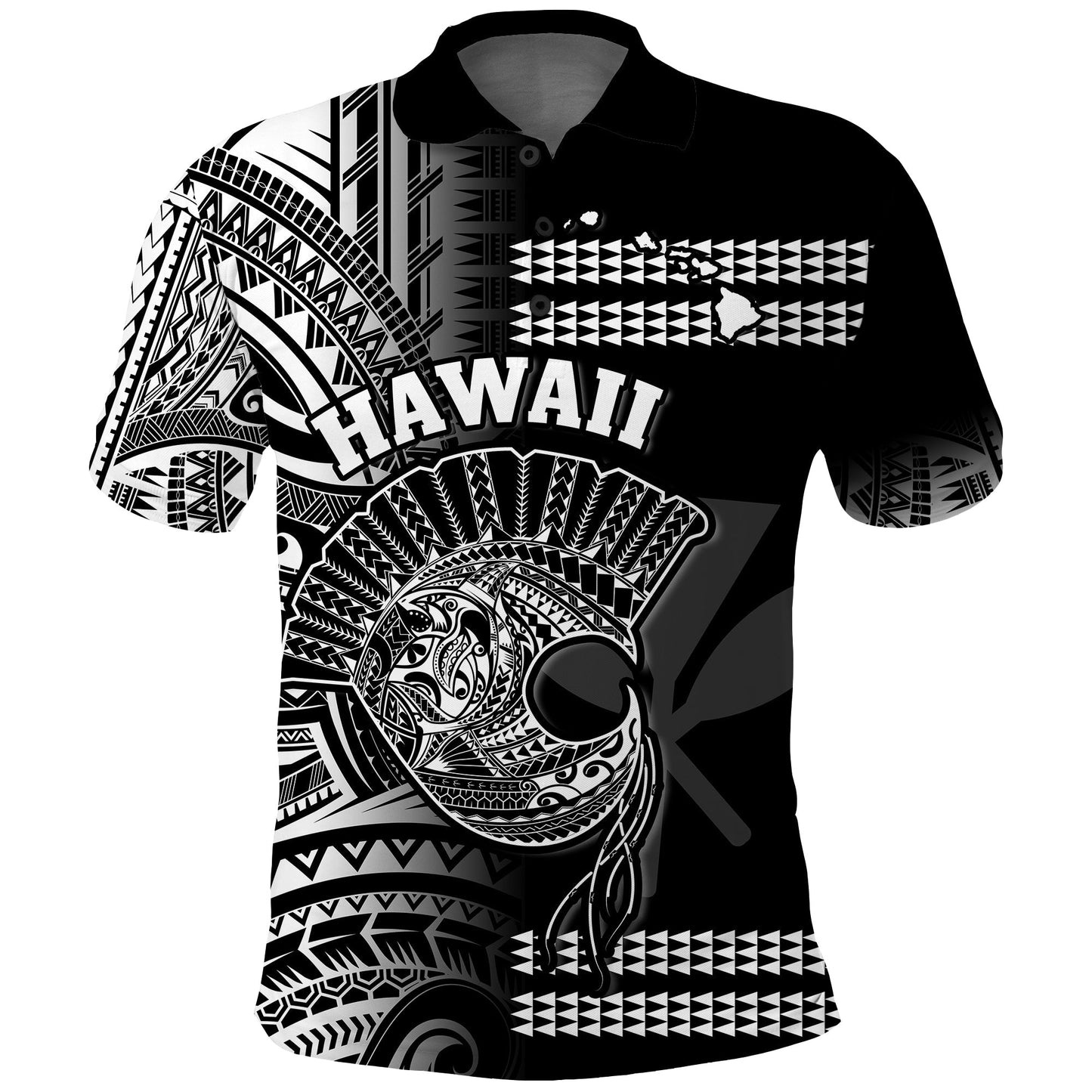 Custom Personalised Hawaii Polo Shirt Kakau Warrior Helmet Gradient White Polynesian