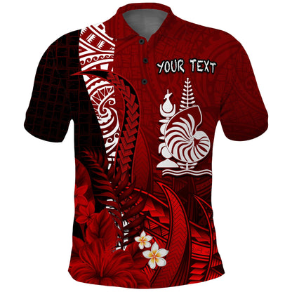 Custom Personalised New Caledonia Polo Shirt Nautilus Red Polynesian Hibiscus