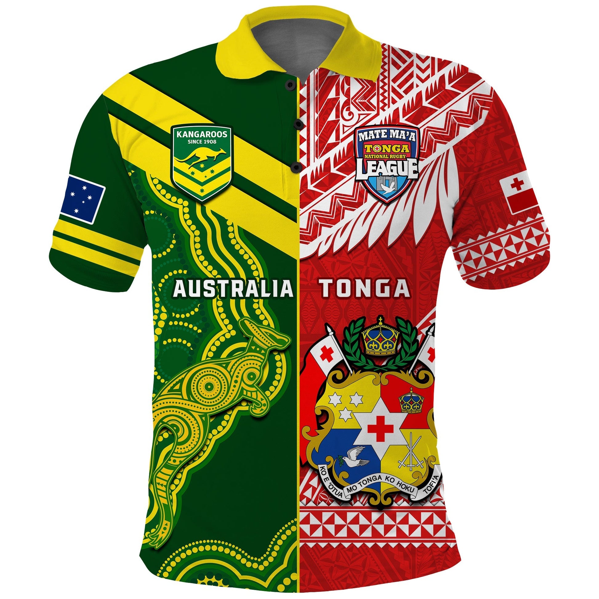 Tonga And Australia Rugby Polo Shirt Mate Maa Tonga Mix Kangaroos