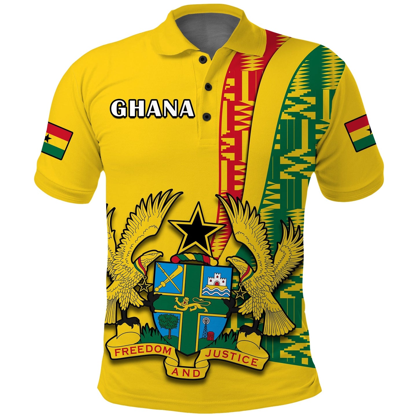 Custom Ghana Polo Shirt Ghanan Coat Of Arms Mix Kente Pattern