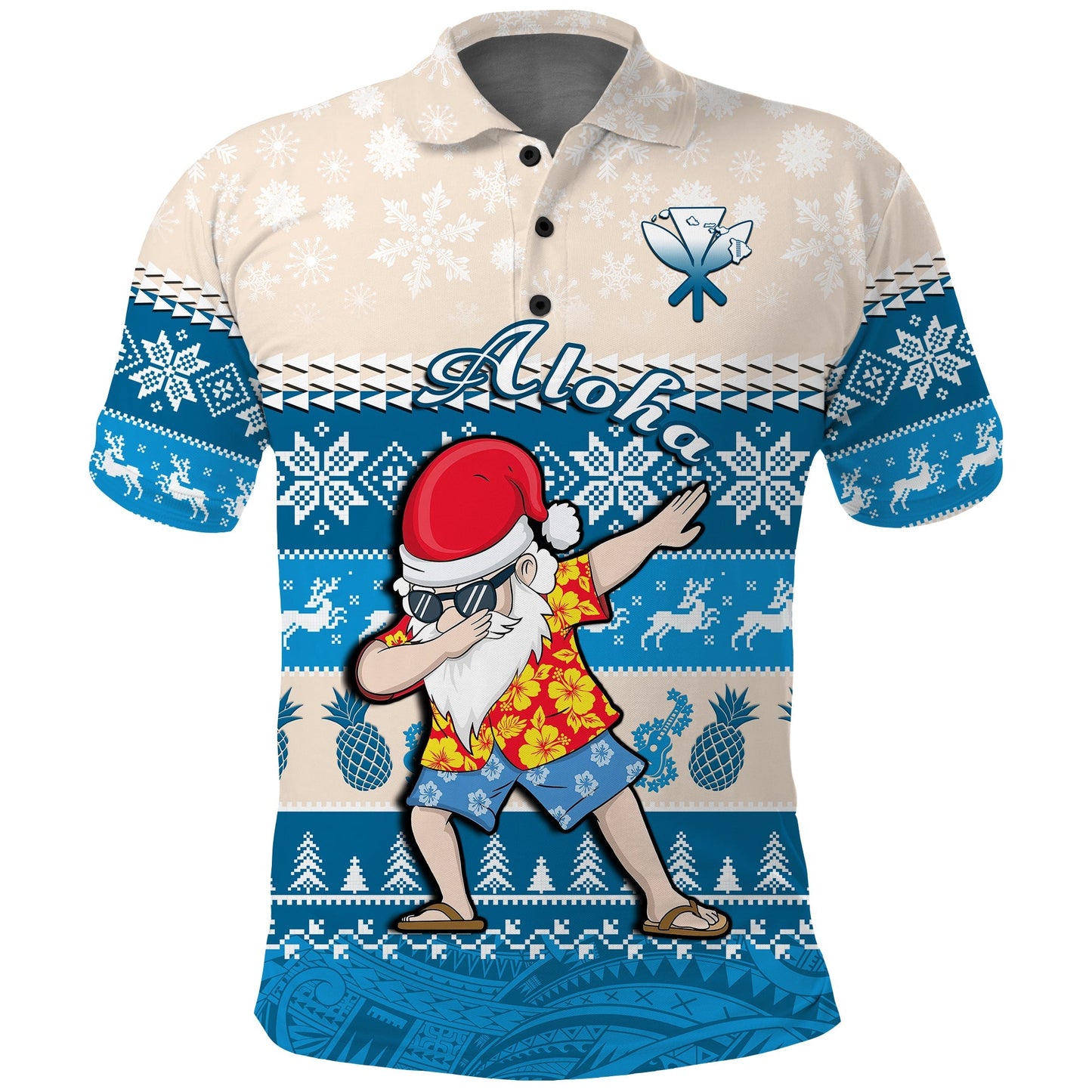 Hawaii Mele Kalikimaka Polo Shirt Dabbing Santa Blue Merry Christmas