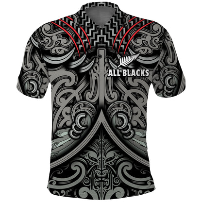 New Zealand Silver Fern Rugby Polo Shirt All Black NZ Maori Pattern