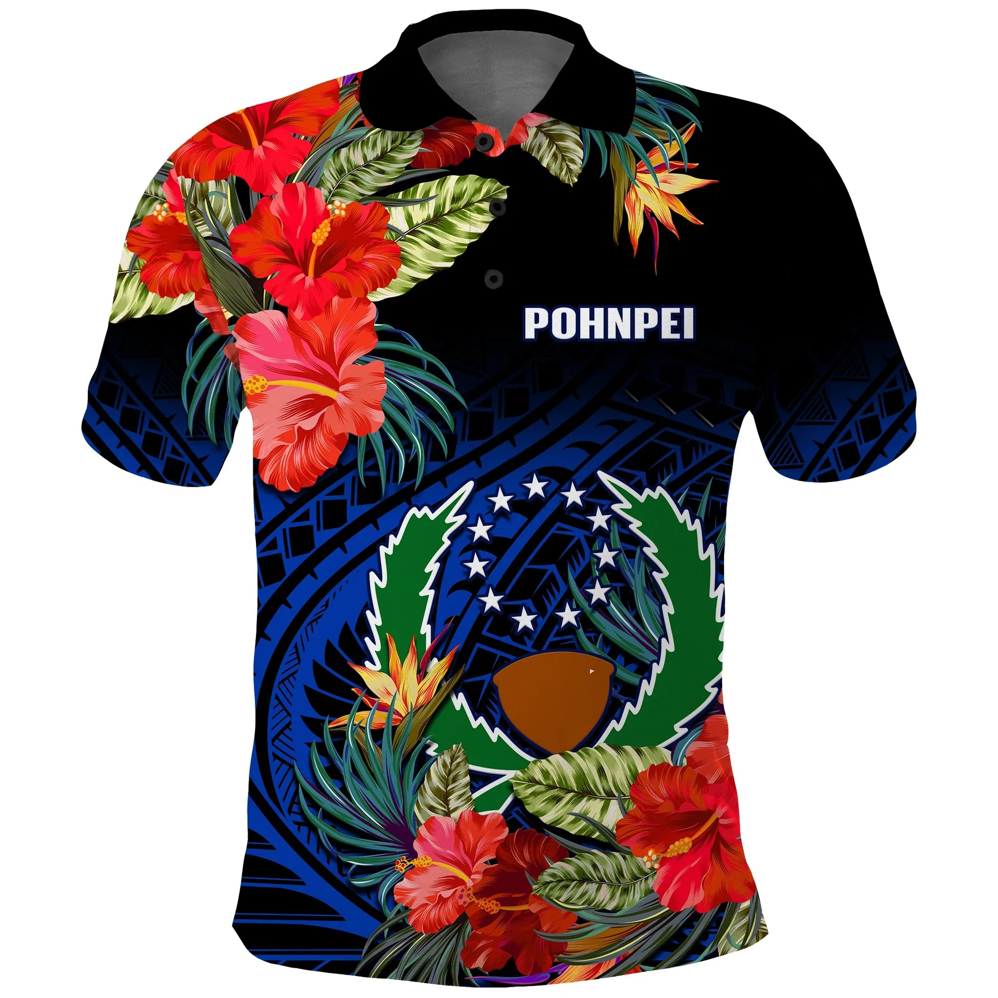 Pohnpei State Polo Shirt FSM Hibiscus Flowers Mix Polynesian