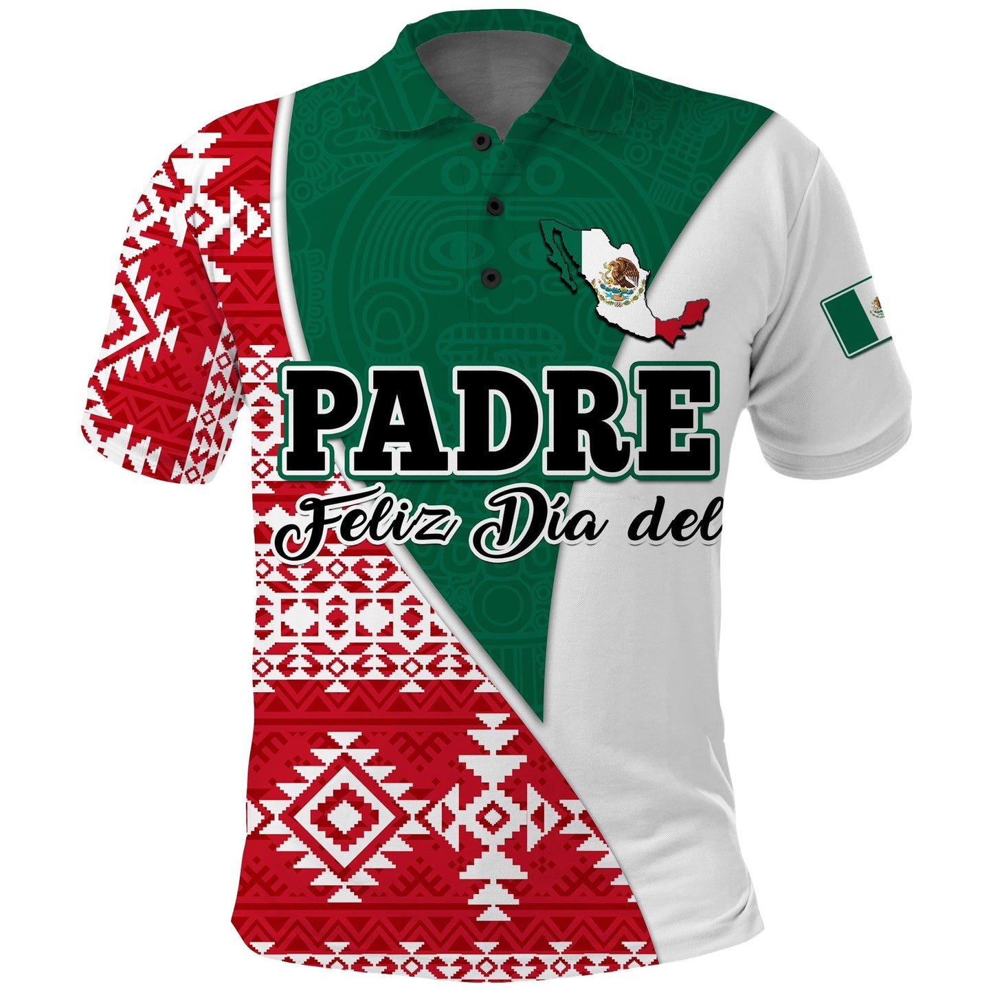 Happy Mexico Fathers Day Polo Shirt Mexican Aztec Pattern