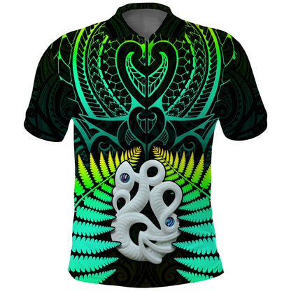 Custom Text and Number Aotearoa Fern Polo Shirt New Zealand Hei Tiki Green Style