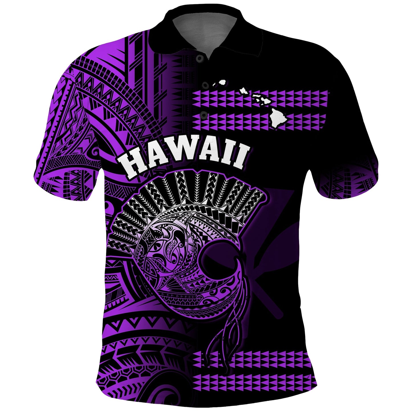 Hawaii Polo Shirt Kakau Warrior Helmet Gradient Purple Polynesian