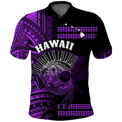 Hawaii Polo Shirt Kakau Warrior Helmet Gradient Purple Polynesian