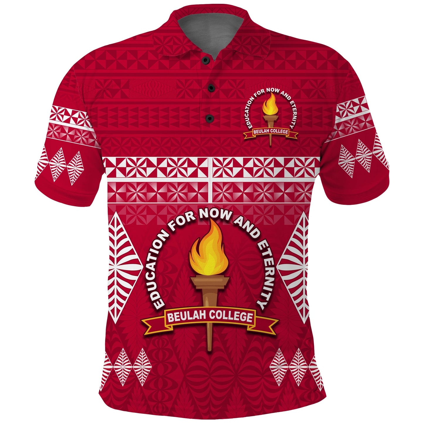 Beulah College Polo Shirt Ngatu Pattern Tonga