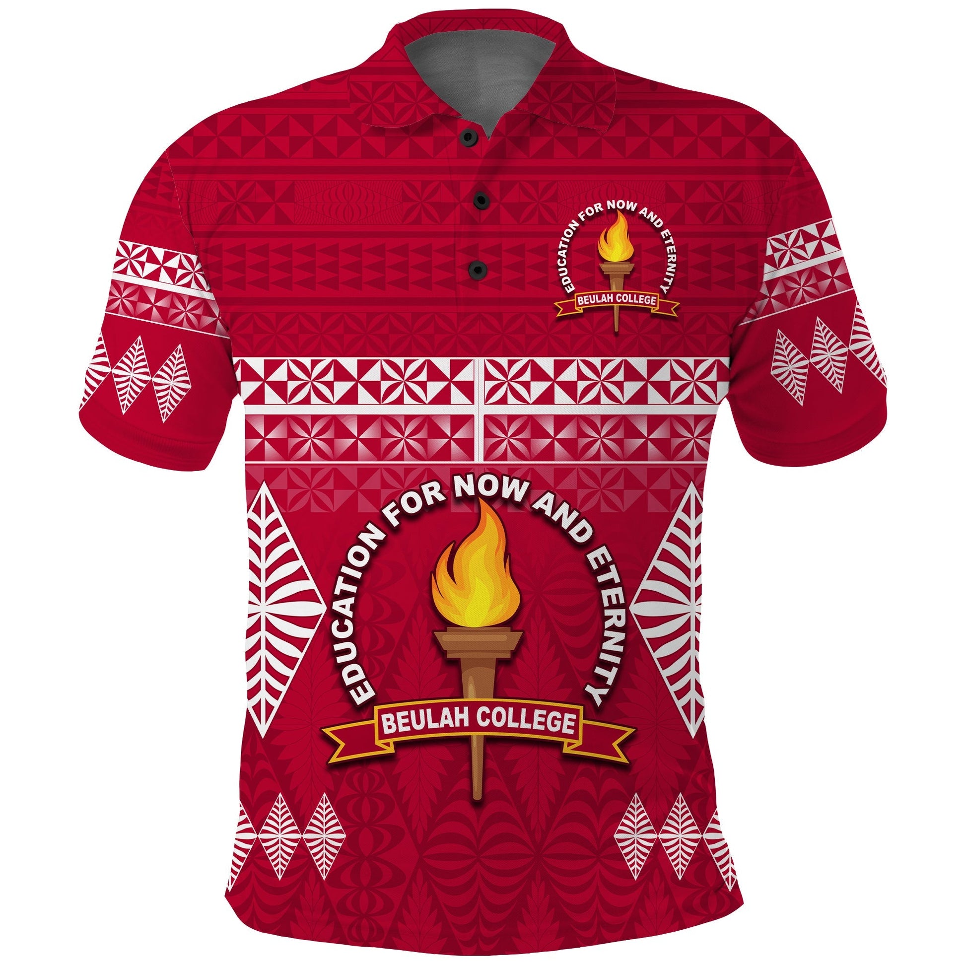 Beulah College Polo Shirt Ngatu Pattern Tonga