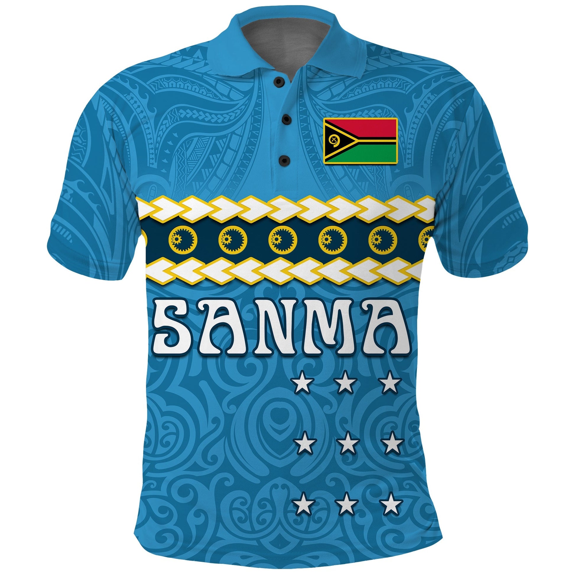 Custom Personalised Sanma Province Polo Shirt Vanuatu Pig Tusk Polynesian Flag Style