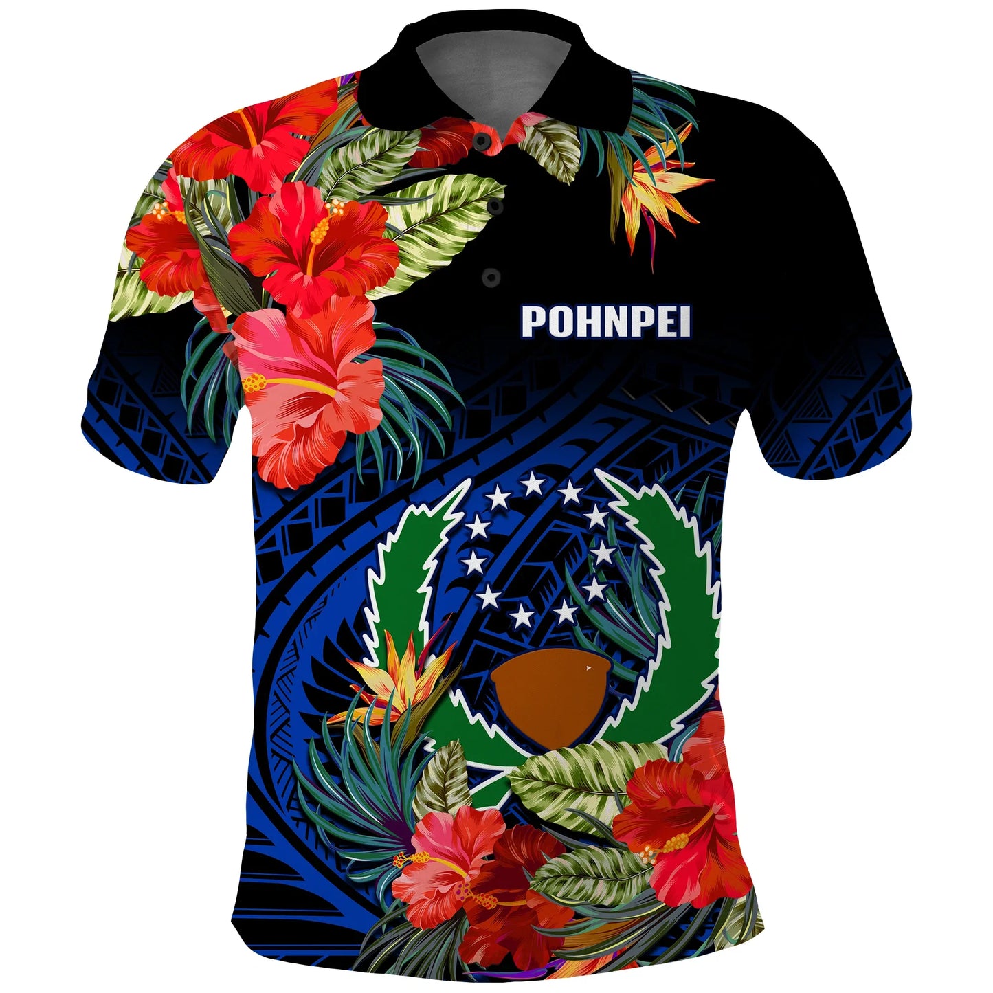 Pohnpei State Polo Shirt FSM Hibiscus Flowers Mix Polynesian