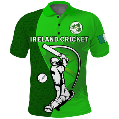 (Custom Text And Number) Ireland Cricket Polo Shirt Irish Flag Celtic Cross Sporty Style