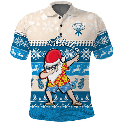 Custom Personalised Hawaii Mele Kalikimaka Polo Shirt Dabbing Santa Blue Merry Christmas