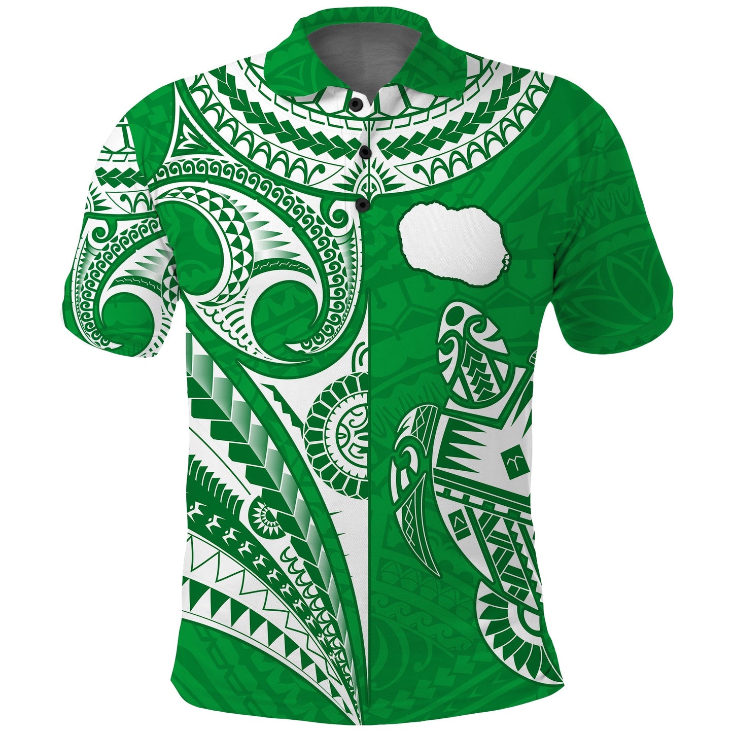 Rarotonga Cook Islands Polo Shirt Turtle and Map Style Green
