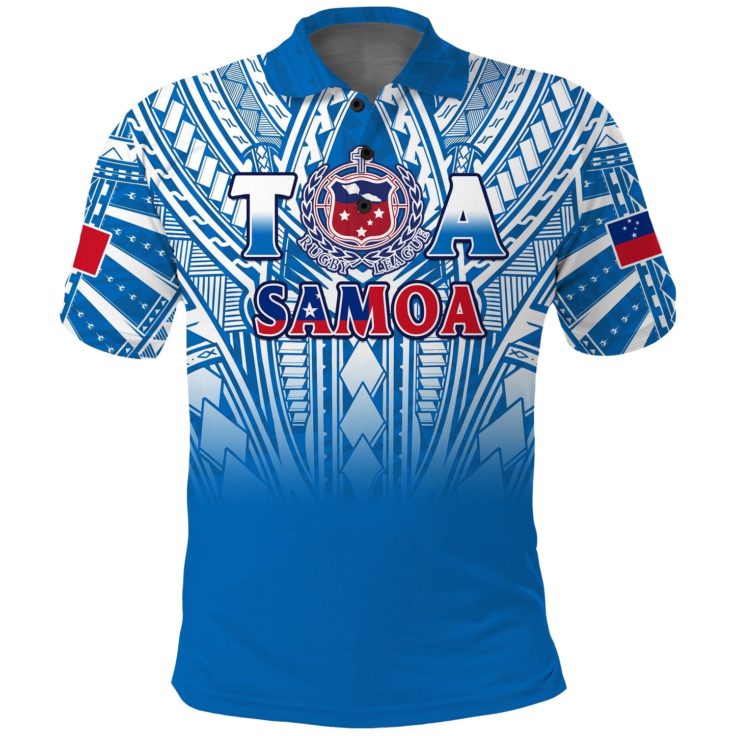Custom Text And Number Samoa Rugby Polo Shirt Personalise Toa Samoa Polynesian Pacific Blue Version