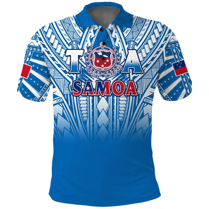 Custom Text And Number Samoa Rugby Polo Shirt Personalise Toa Samoa Polynesian Pacific Blue Version