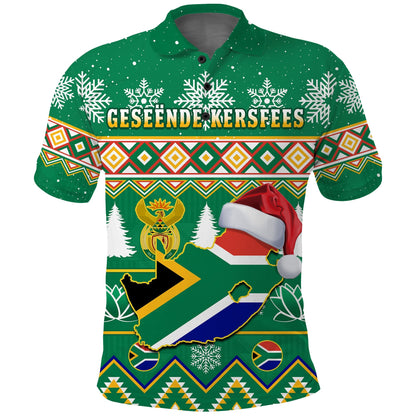 Custom South Africa Polo Shirt Christmas King Protea Geseende Kersfees