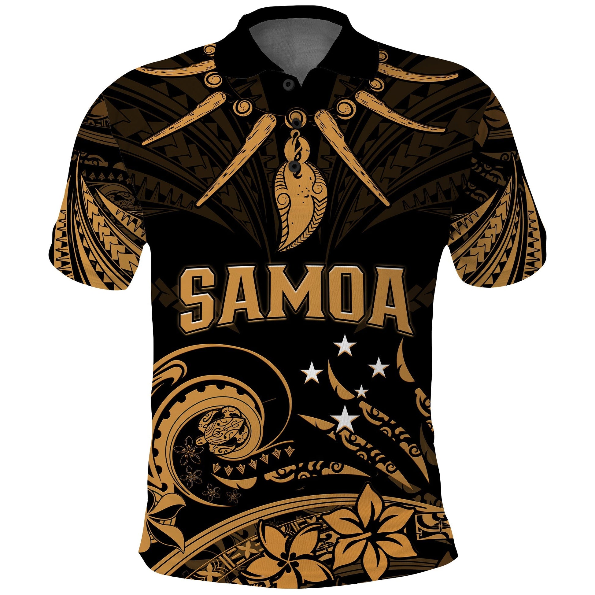 Custom Personalised Samoa Tatau Polo Shirt Gold Polynesian Ula Nifo