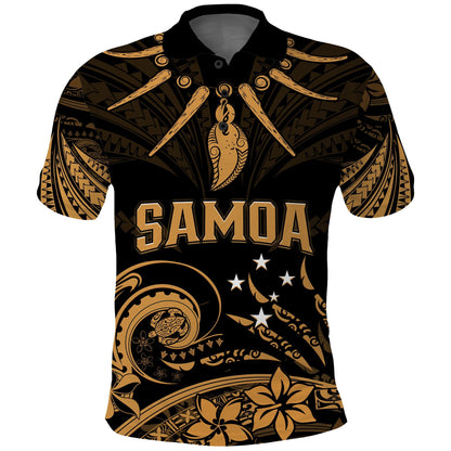 Custom Personalised Samoa Tatau Polo Shirt Gold Polynesian Ula Nifo