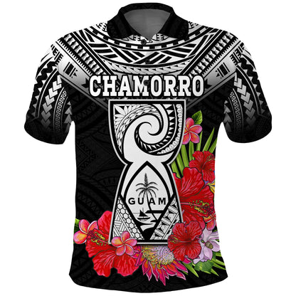 Custom Personalised Guam Chamorro Polo Shirt Guaman Latte Stone Tropical Flowers Black Style