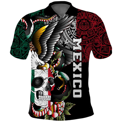 Mexico Polo Shirt Mexican Skull Eagle With Angry Snake