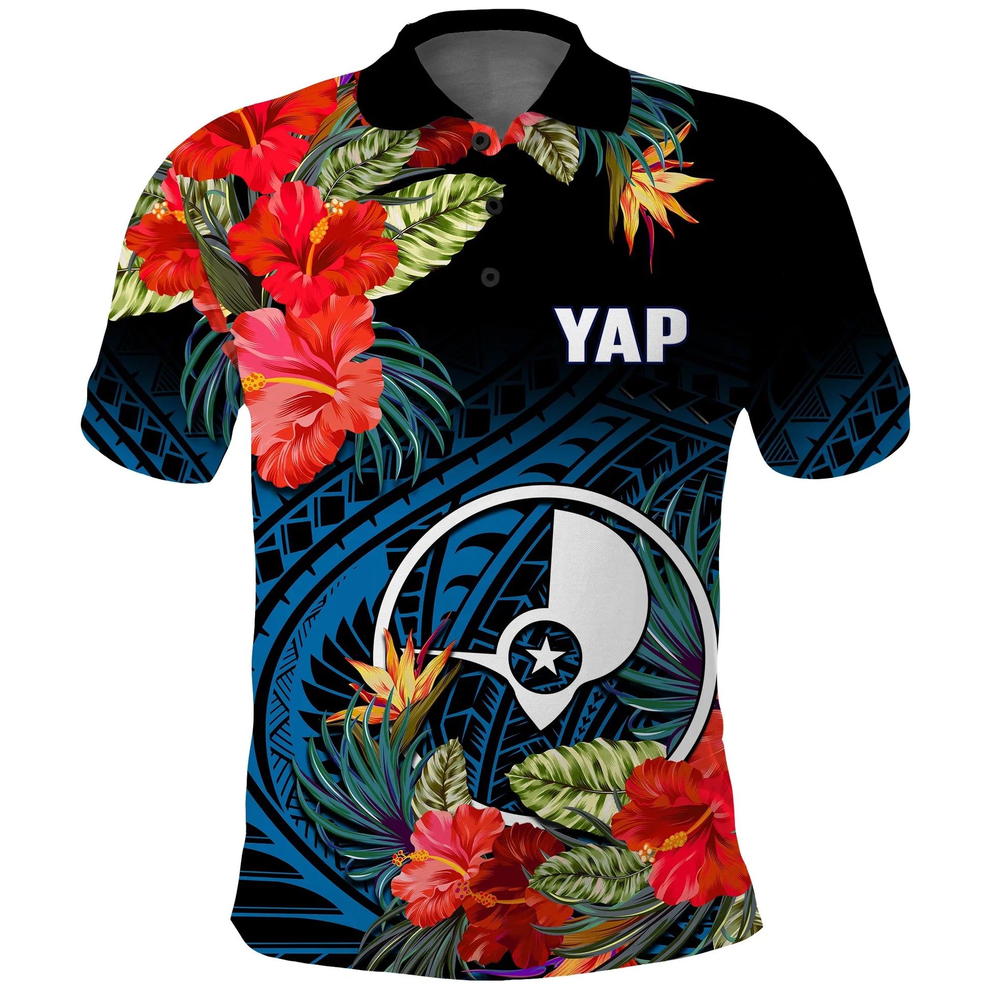Yap State Polo Shirt FSM Hibiscus Flowers Mix Polynesian