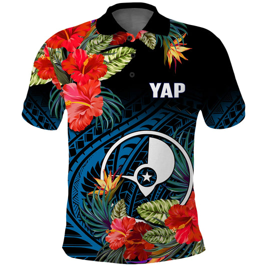 Yap State Polo Shirt FSM Hibiscus Flowers Mix Polynesian