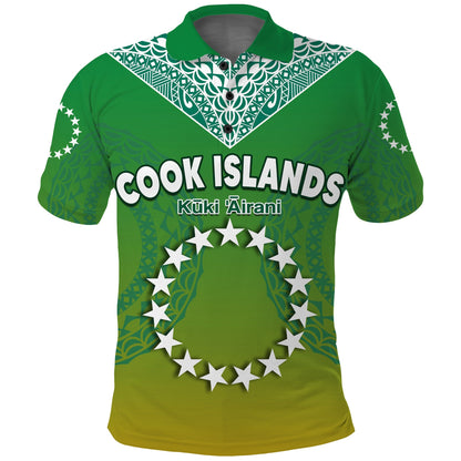 Custom Personalised Cook Islands Polo Shirt Circle Pattern Mix Sea Turtle Green Version