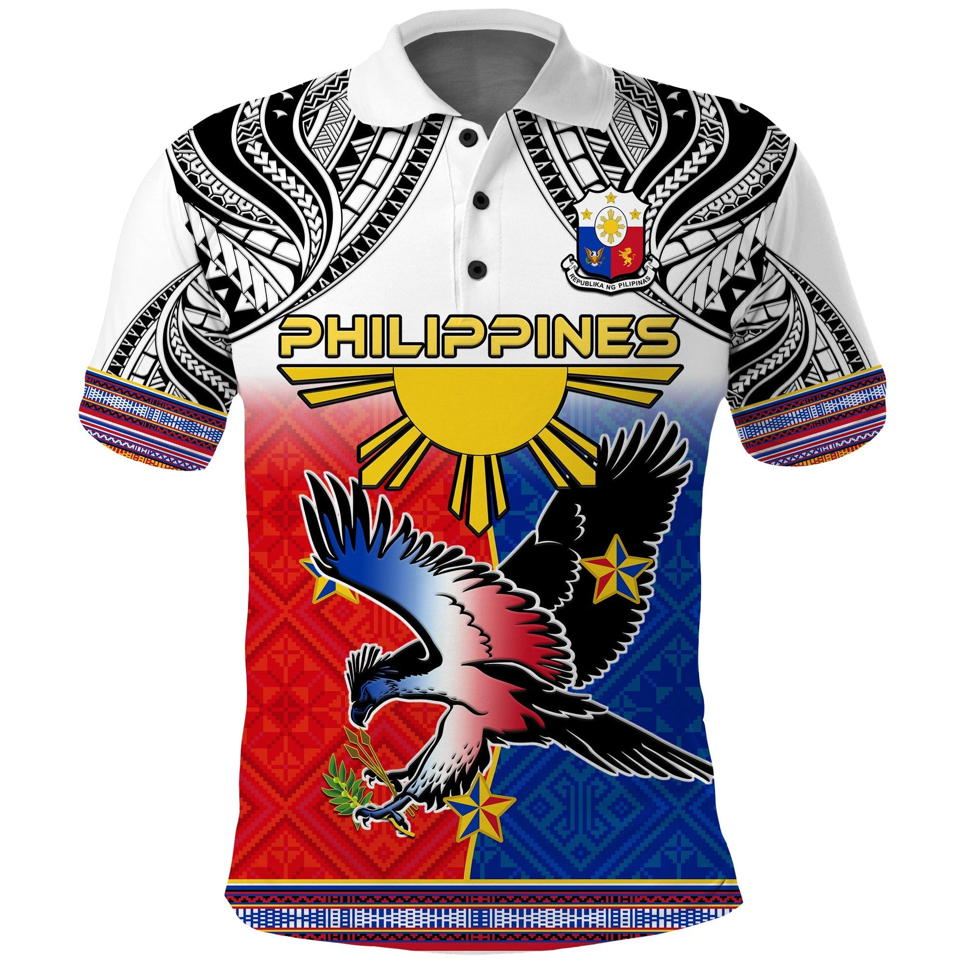 Philippines Polo Shirt Polynesian Filipino Pattern With Eagle
