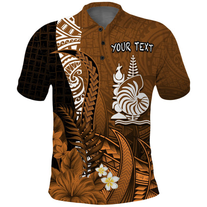 Custom Personalised New Caledonia Polo Shirt Nautilus Gold Polynesian Hibiscus