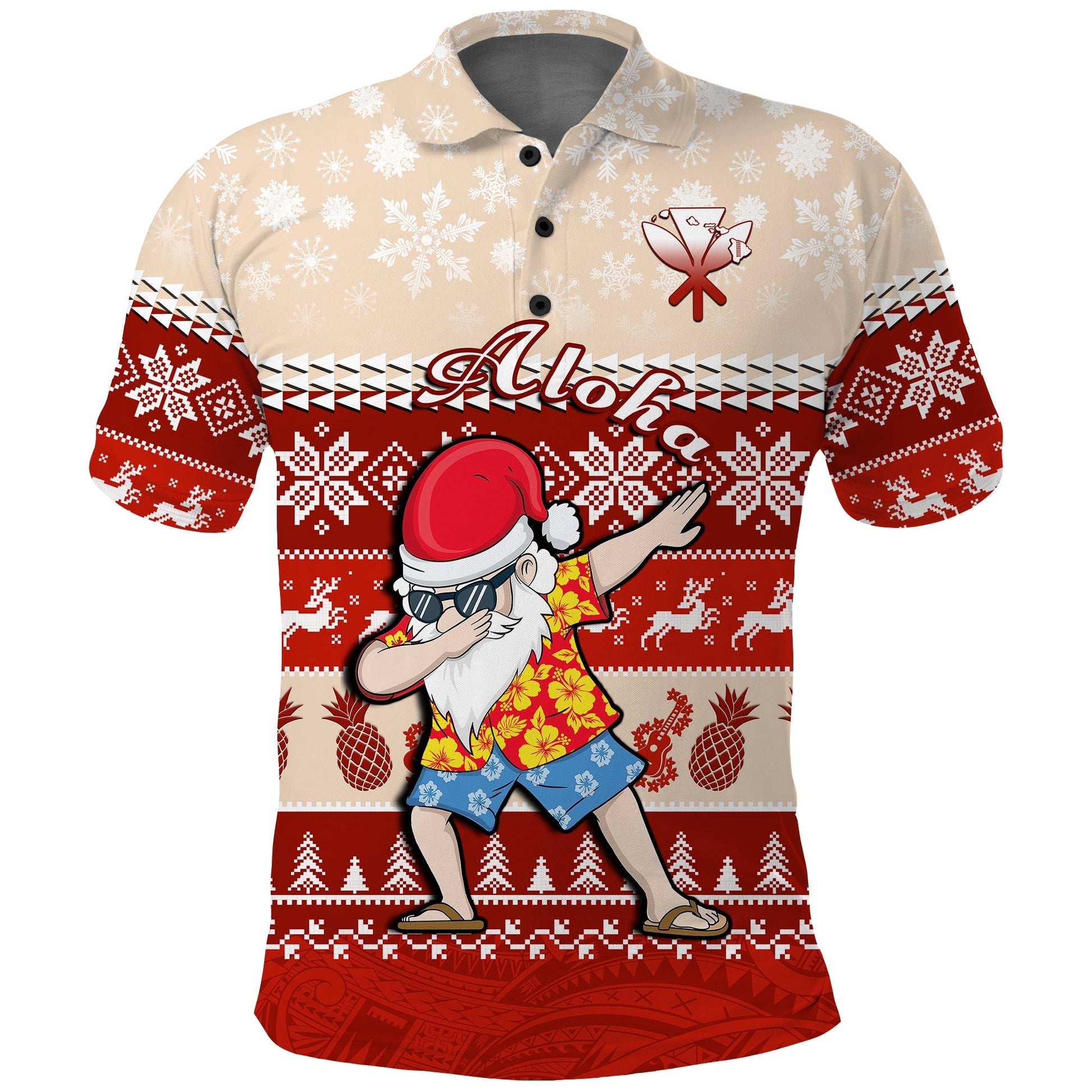 Custom Personalised Hawaii Mele Kalikimaka Polo Shirt Dabbing Santa Red Merry Christmas