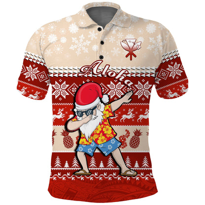 Custom Personalised Hawaii Mele Kalikimaka Polo Shirt Dabbing Santa Red Merry Christmas