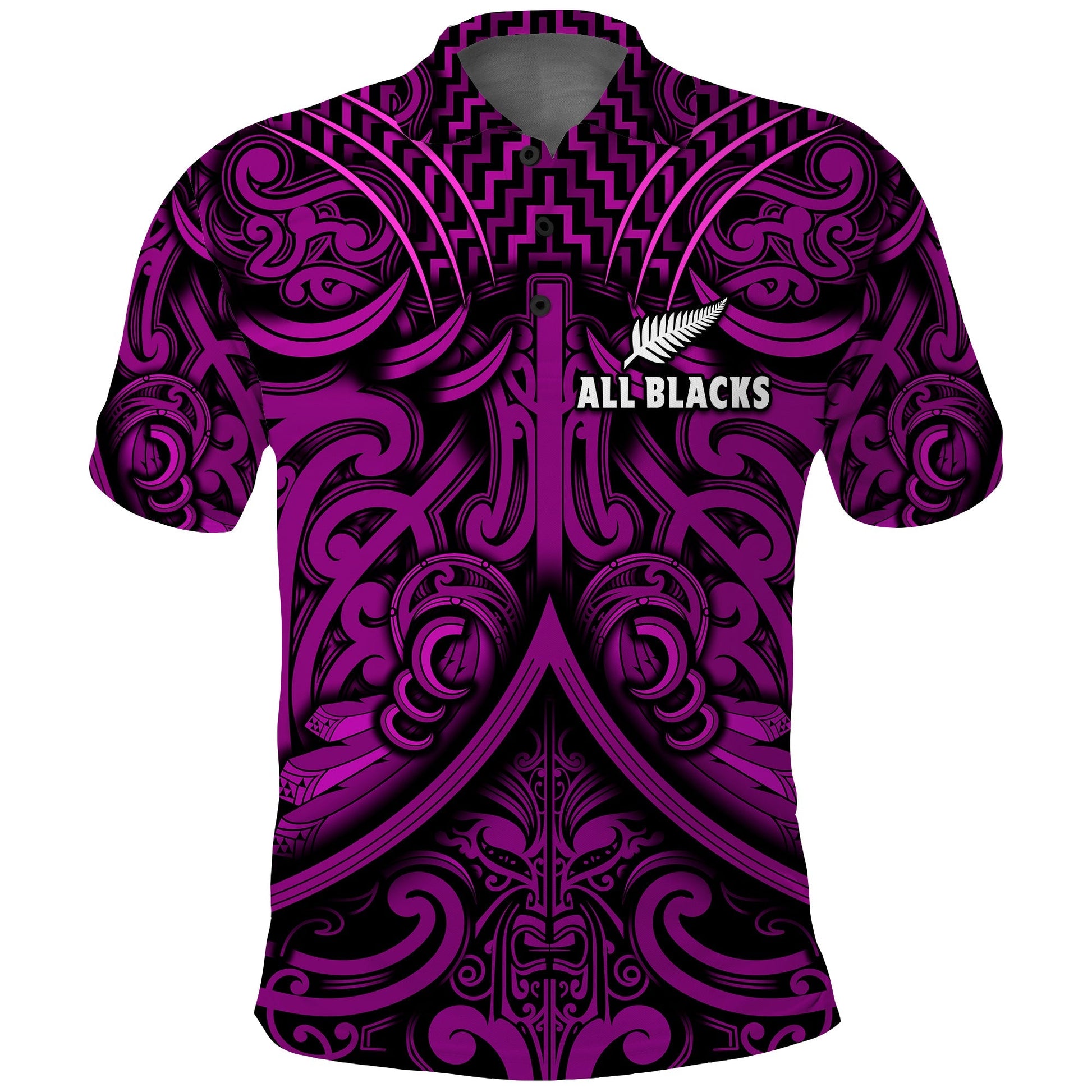New Zealand Silver Fern Rugby Polo Shirt All Black Purple NZ Maori Pattern