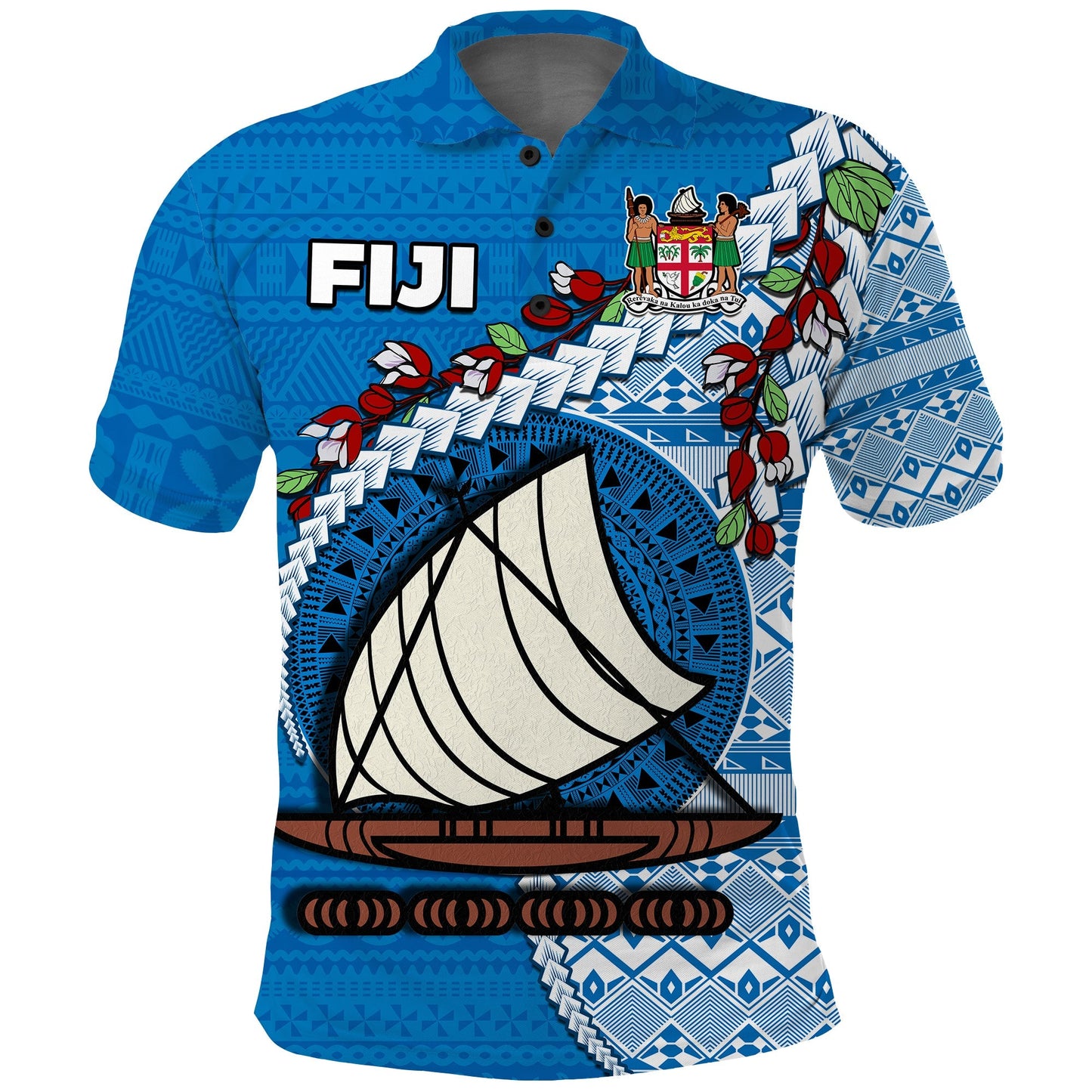 Custom Personalised Fiji Polo Shirt Fijian Drua Mix Tagimaucia Flower Blue Style