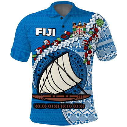 Custom Personalised Fiji Polo Shirt Fijian Drua Mix Tagimaucia Flower Blue Style